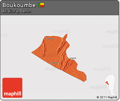 Political 3D Map of Boukoumbe, single color outside
