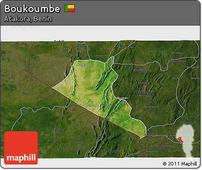 Satellite 3D Map of Boukoumbe, darken