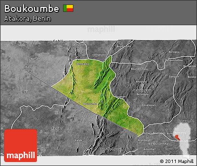 Satellite 3D Map of Boukoumbe, desaturated