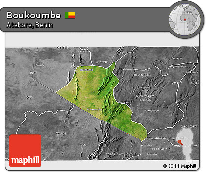 Satellite 3D Map of Boukoumbe, desaturated