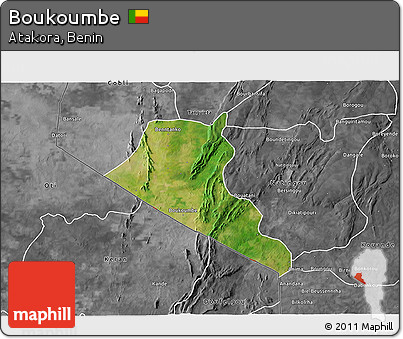 Satellite 3D Map of Boukoumbe, desaturated