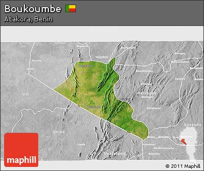Satellite 3D Map of Boukoumbe, lighten, desaturated