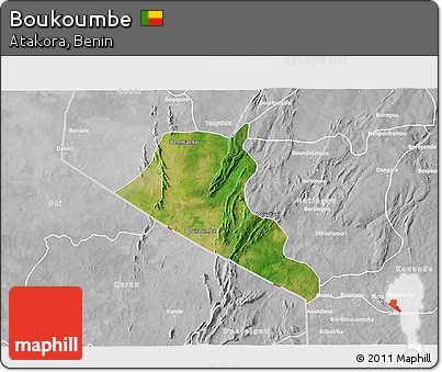 Satellite 3D Map of Boukoumbe, lighten, desaturated