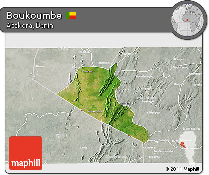Satellite 3D Map of Boukoumbe, lighten, semi-desaturated
