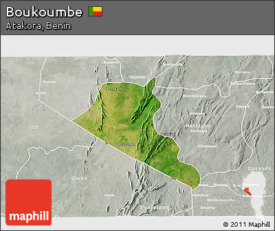 Satellite 3D Map of Boukoumbe, lighten, semi-desaturated
