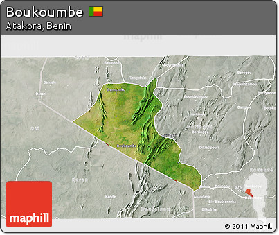 Satellite 3D Map of Boukoumbe, lighten, semi-desaturated