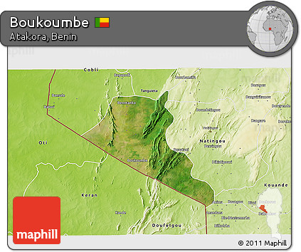 Satellite 3D Map of Boukoumbe, physical outside