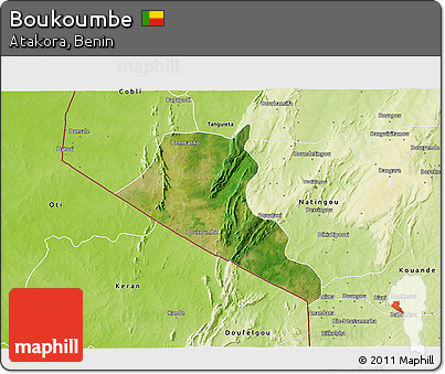 Satellite 3D Map of Boukoumbe, physical outside
