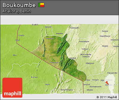 Satellite 3D Map of Boukoumbe, physical outside
