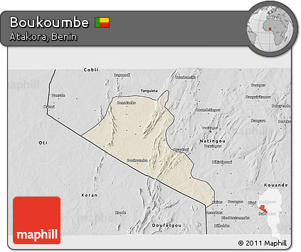 Shaded Relief 3D Map of Boukoumbe, desaturated