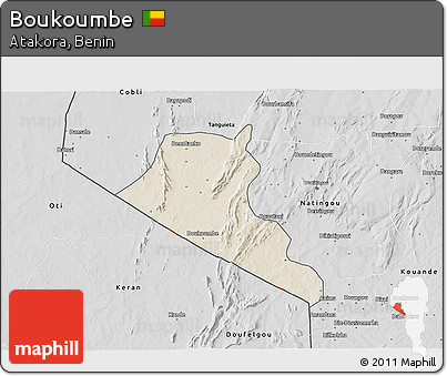 Shaded Relief 3D Map of Boukoumbe, desaturated