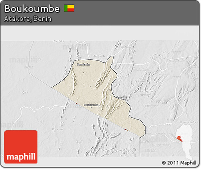 Shaded Relief 3D Map of Boukoumbe, lighten, desaturated