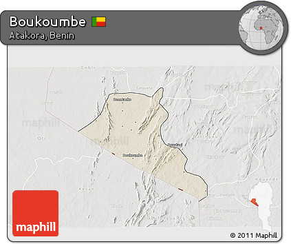 Shaded Relief 3D Map of Boukoumbe, lighten, semi-desaturated
