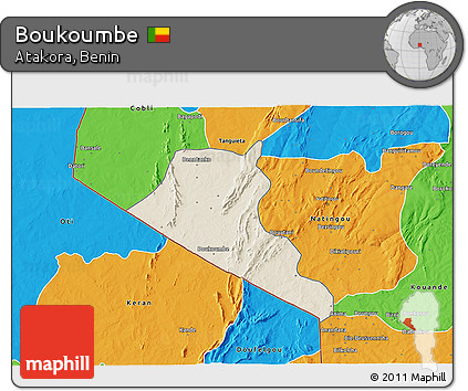 Shaded Relief 3D Map of Boukoumbe, political outside
