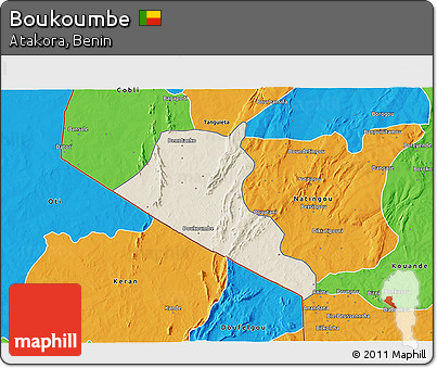 Shaded Relief 3D Map of Boukoumbe, political outside