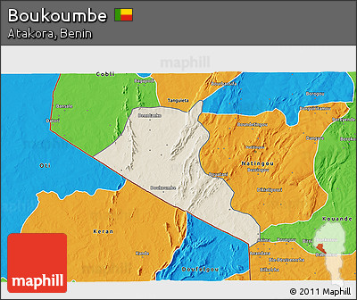 Shaded Relief 3D Map of Boukoumbe, political outside