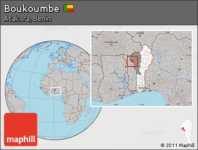 Gray Location Map of Boukoumbe, highlighted country, highlighted parent region, within the entire country