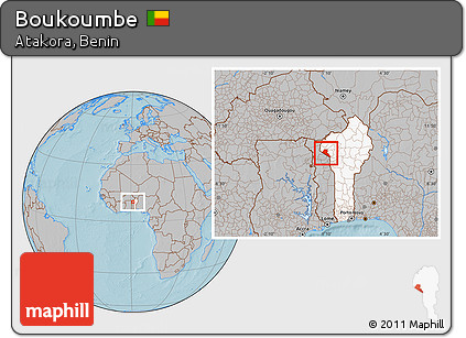 Gray Location Map of Boukoumbe, highlighted country, hill shading