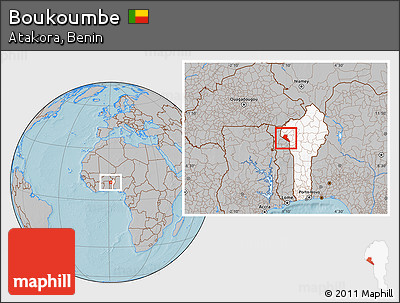 Gray Location Map of Boukoumbe, highlighted country, hill shading