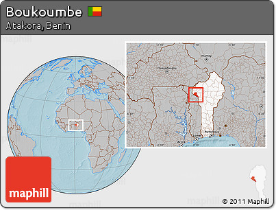 Gray Location Map of Boukoumbe, highlighted country, hill shading