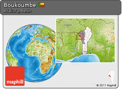 Physical Location Map of Boukoumbe, highlighted country, highlighted parent region, within the entire country
