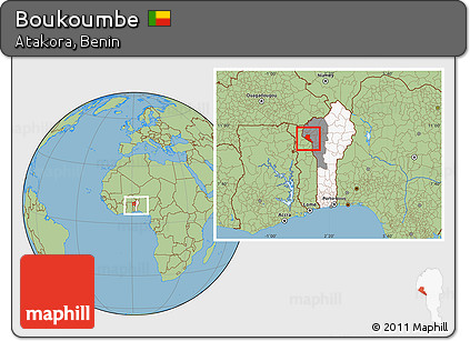 Savanna Style Location Map of Boukoumbe, highlighted country, highlighted parent region, within the entire country