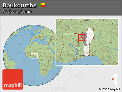 Savanna Style Location Map of Boukoumbe, highlighted country, highlighted parent region, within the entire country