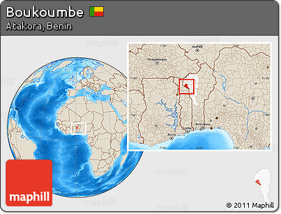 Shaded Relief Location Map of Boukoumbe, highlighted parent region, within the entire country