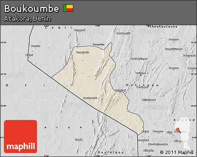 Shaded Relief Map of Boukoumbe, desaturated