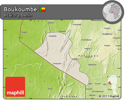 Shaded Relief Map of Boukoumbe, physical outside