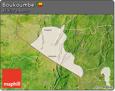 Shaded Relief Map of Boukoumbe, satellite outside
