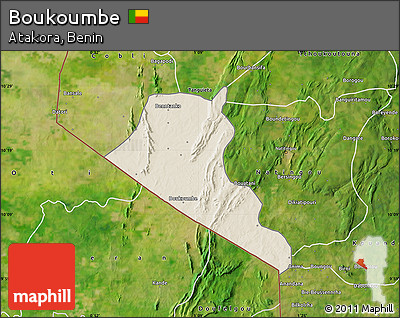 Shaded Relief Map of Boukoumbe, satellite outside