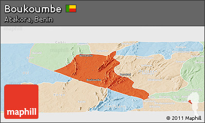 Political Panoramic Map of Boukoumbe, lighten