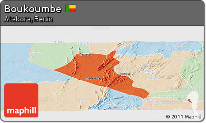 Political Panoramic Map of Boukoumbe, lighten