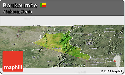 Satellite Panoramic Map of Boukoumbe, semi-desaturated