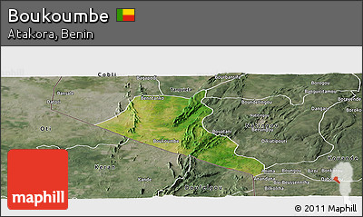 Satellite Panoramic Map of Boukoumbe, semi-desaturated