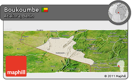 Shaded Relief Panoramic Map of Boukoumbe, satellite outside