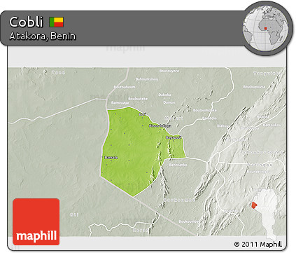 Physical 3D Map of Cobli, lighten, semi-desaturated