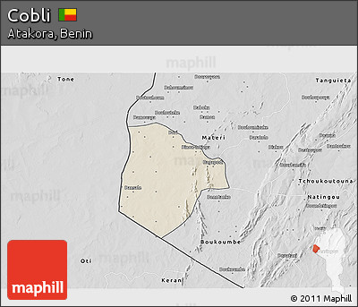 Shaded Relief 3D Map of Cobli, desaturated