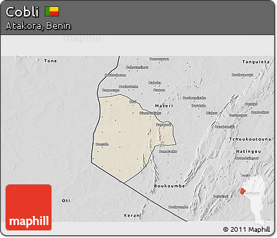 Shaded Relief 3D Map of Cobli, desaturated