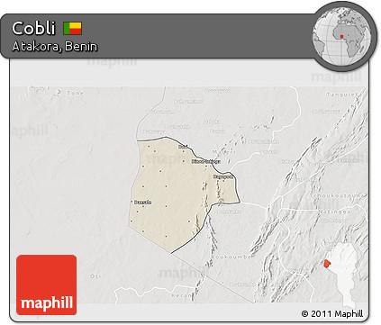Shaded Relief 3D Map of Cobli, lighten, semi-desaturated