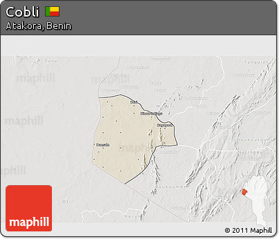 Shaded Relief 3D Map of Cobli, lighten, semi-desaturated