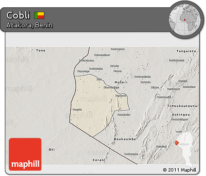 Shaded Relief 3D Map of Cobli, semi-desaturated