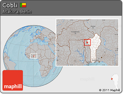 Gray Location Map of Cobli, highlighted country, hill shading