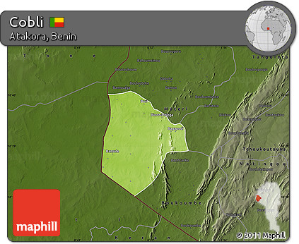 Physical Map of Cobli, darken