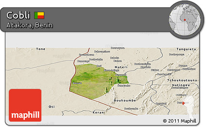 Satellite Panoramic Map of Cobli, shaded relief outside