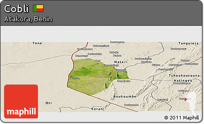 Satellite Panoramic Map of Cobli, shaded relief outside