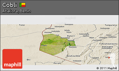 Satellite Panoramic Map of Cobli, shaded relief outside