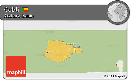 Savanna Style Panoramic Map of Cobli, single color outside