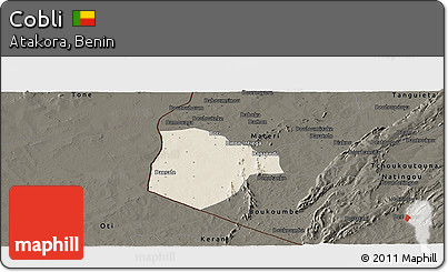 Shaded Relief Panoramic Map of Cobli, darken